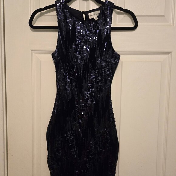Emerald Sundae Velvet Sequence Blue Dress Size XX Small New With Tags - Picture 4 of 5